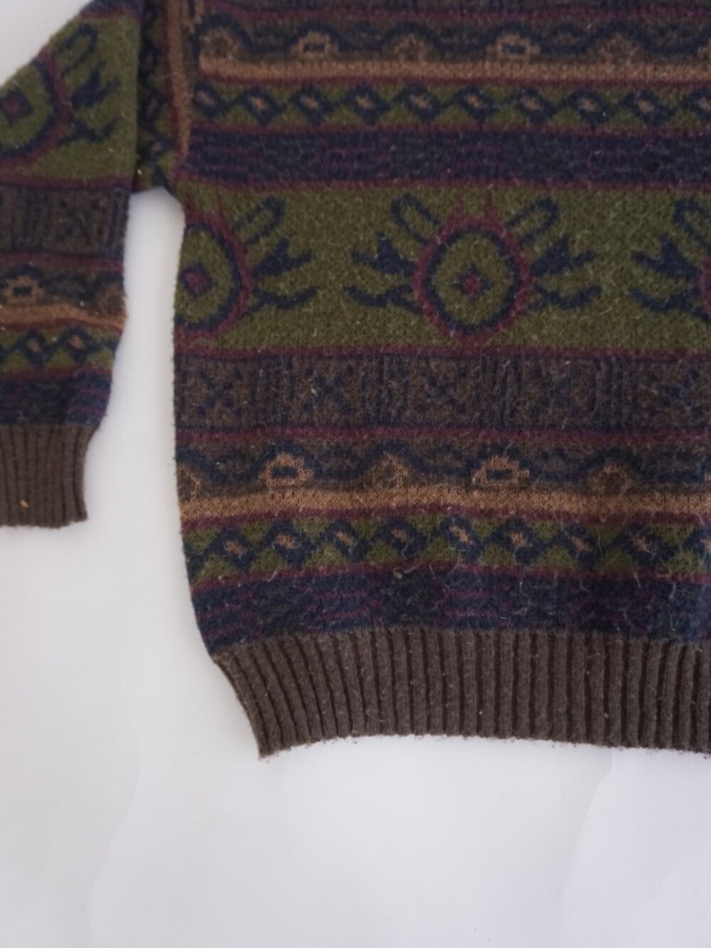 Vintage Olive Brown Tribal Southwestern Geometric Knit Sweater Cabin Grandpa M - Picture 6 of 9